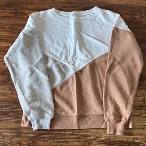 BKE Women's Colorblock Sweater - White, Gray, and Brown